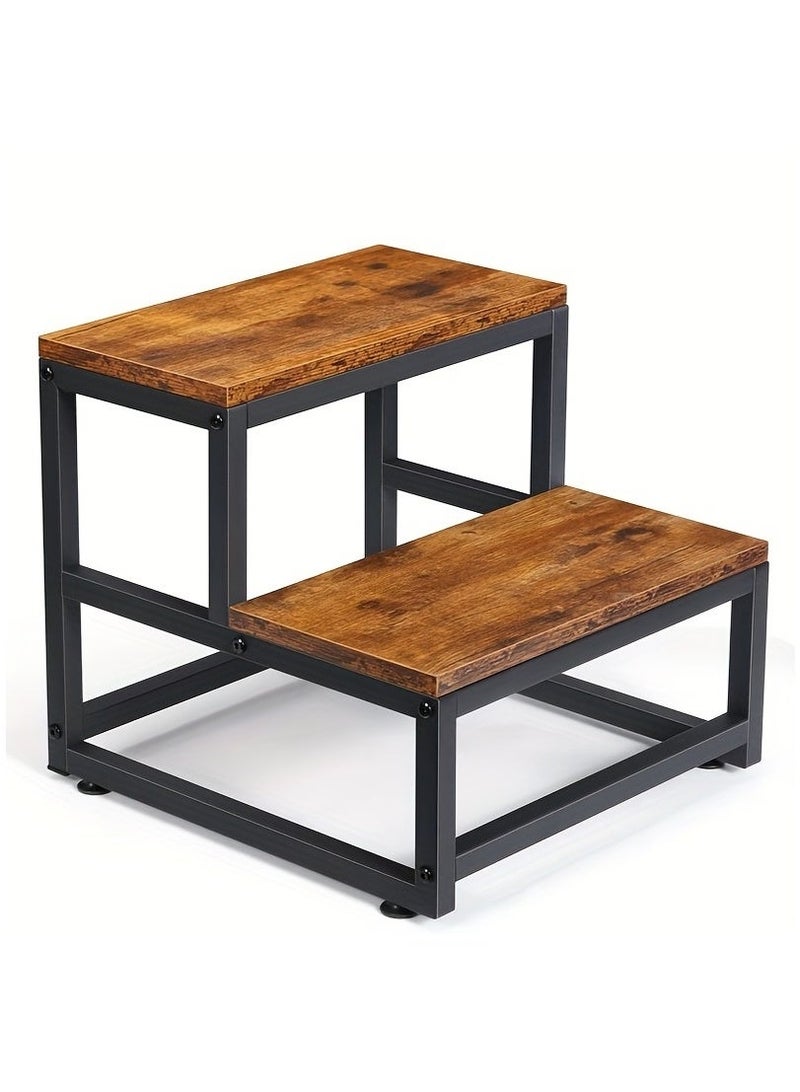 Wooden Step Stools for Adults/Kids, 2 Step Stool - Sturdy Bed Step Ladder, Kitchen Stool, Footrest for Seniors,  Durable Furniture for Bedside, Kichen,Entryway, Bathroom ( Brown) - Image 1